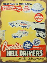 hell drivers metal sign